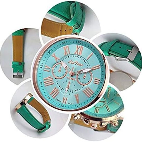 Women Men Lady PU Leather Band Watches Roman Numerals Dial Analog Quartz Wristwa - Picture 3 of 8